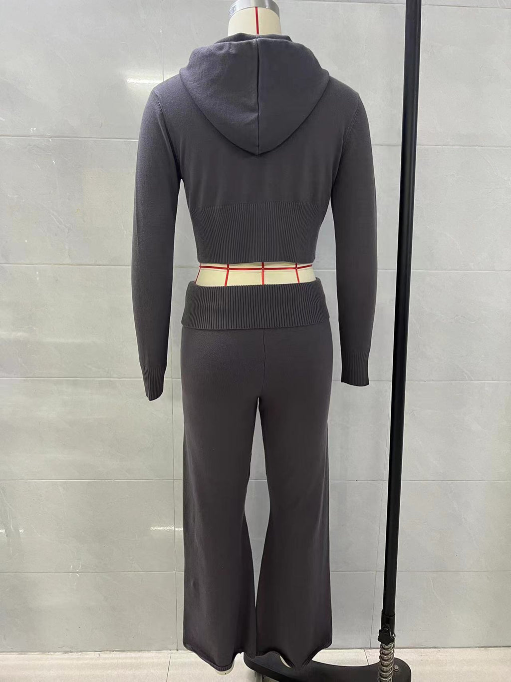Cropped Zip Hoodie And Wide Flare Trouser Set - Darkgrey - 1