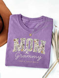 Mom And Grammy Floral Letter Graphic Tee - Purple
