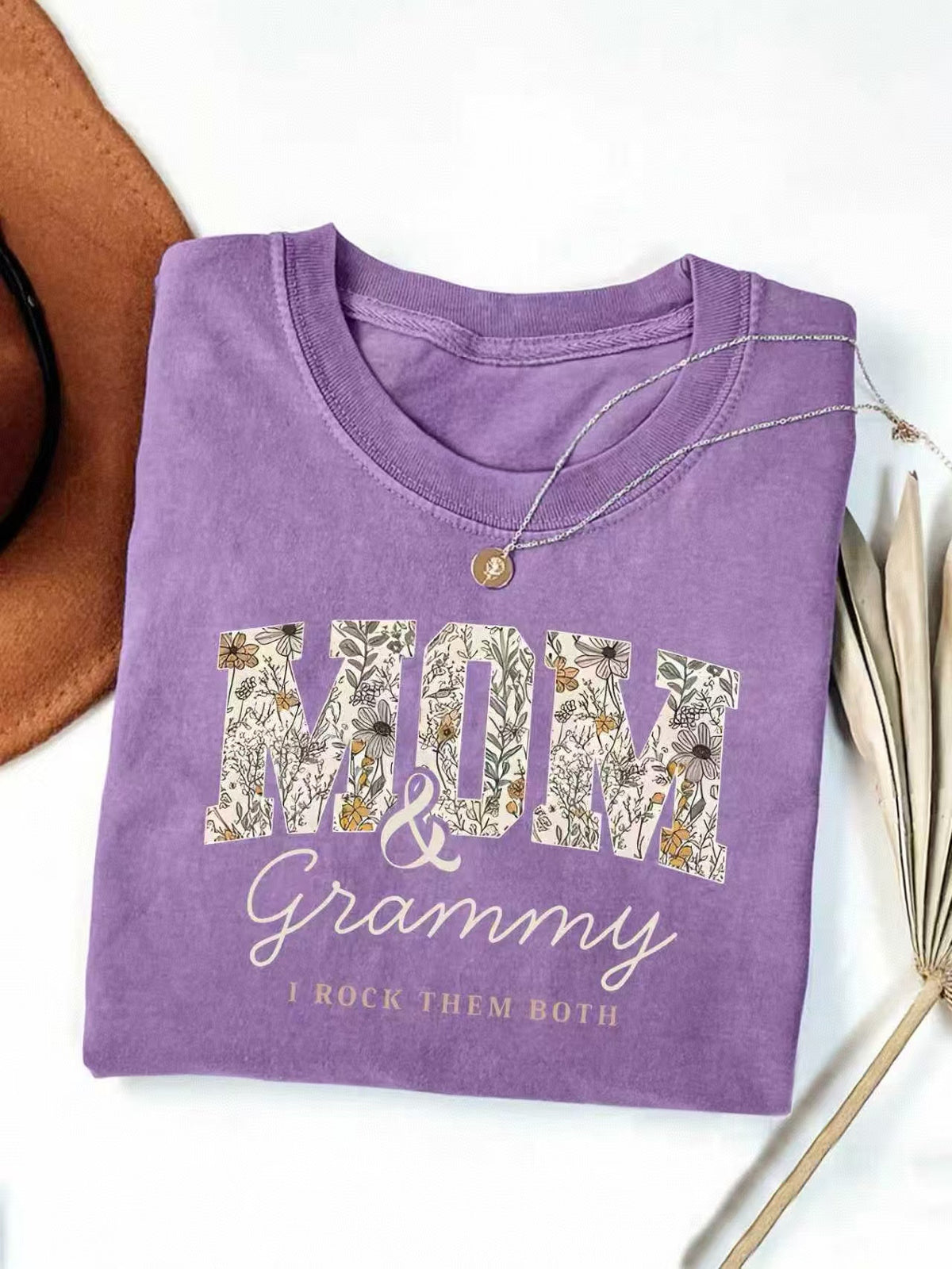 Mom And Grammy Floral Letter Graphic Tee - Purple
