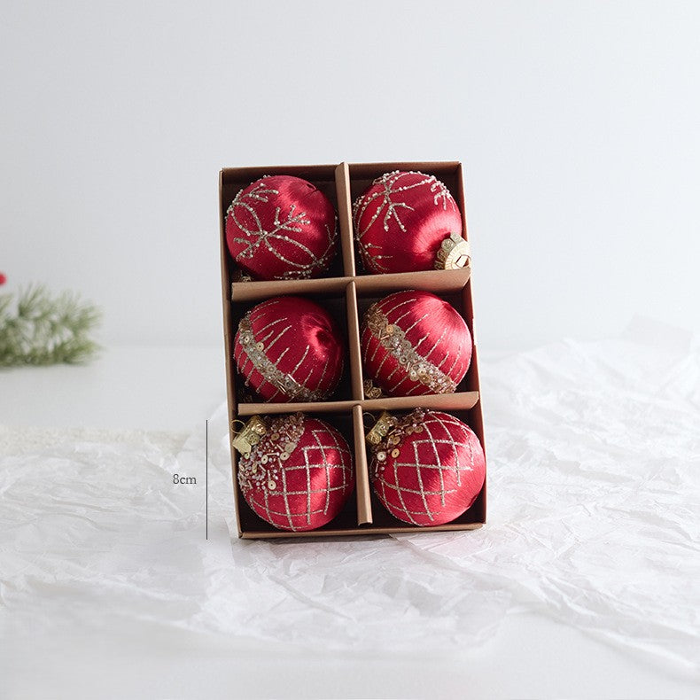 Velvet Christmas Tree Ornaments with Glitter Trim - C12-6PCS