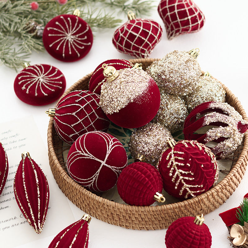 Velvet Christmas Tree Ornaments with Glitter Trim