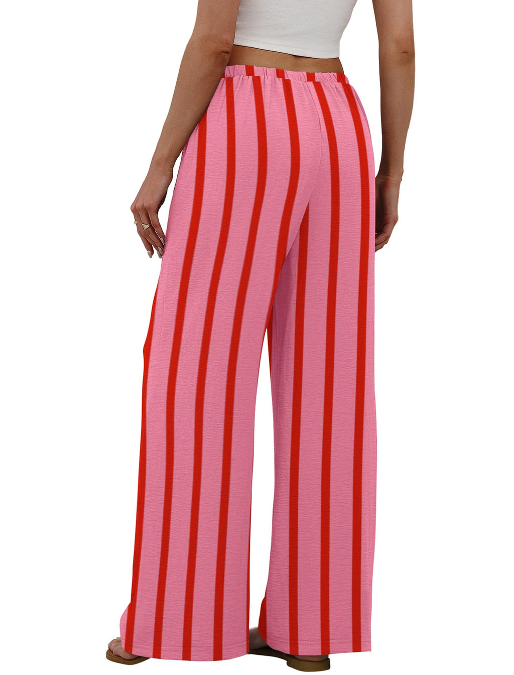 Wide Leg Drawstring Waist Palazzo Pants - Stripe - 4