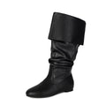 Slouchy Fold Over Cuff Flat Boots - Black