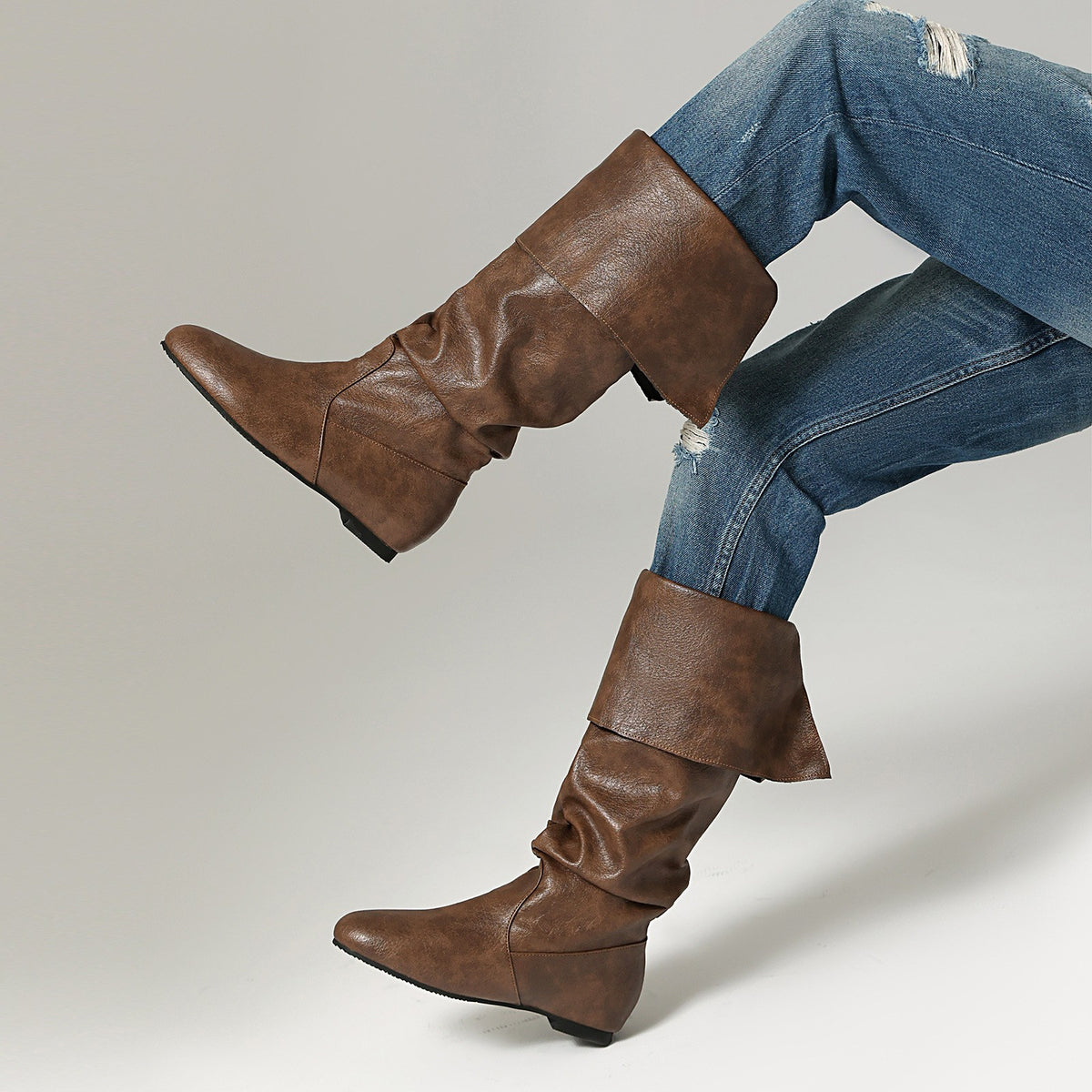 Slouchy Fold Over Cuff Flat Boots