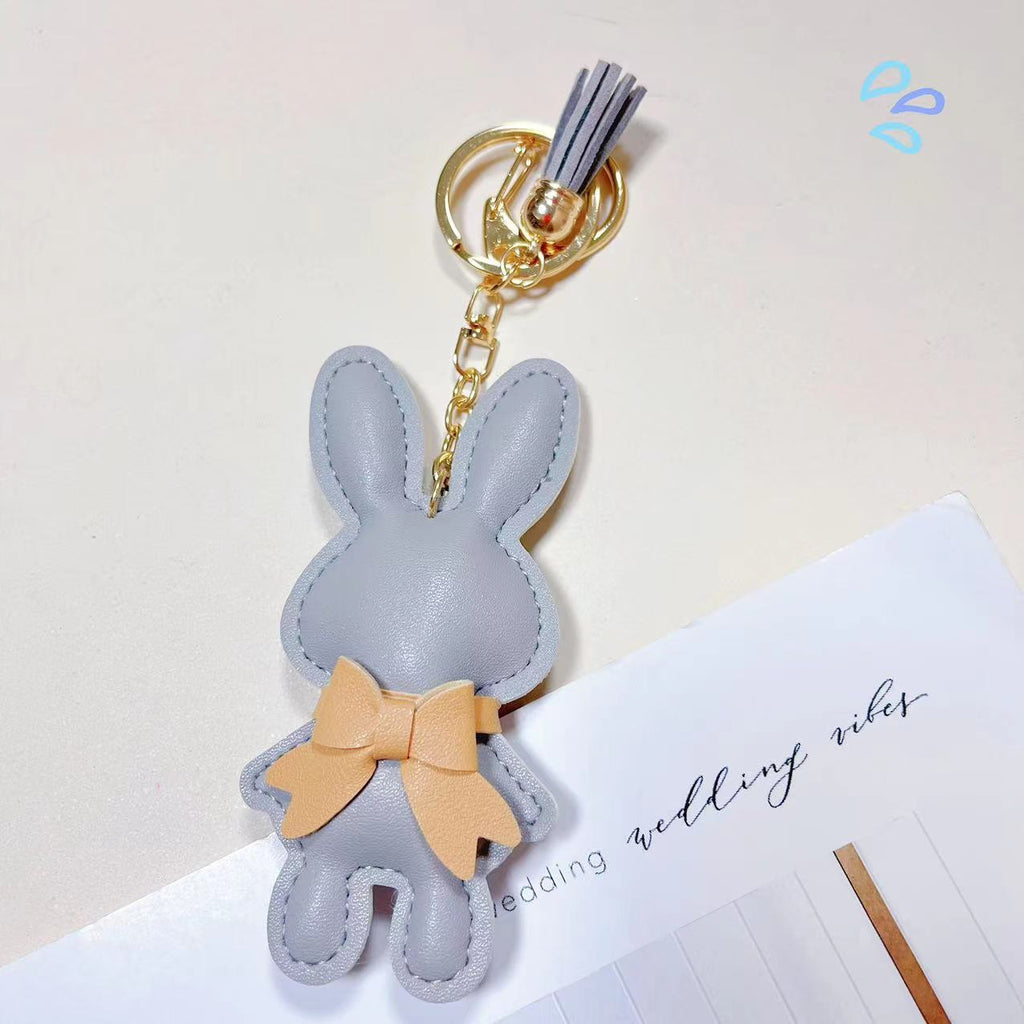 Stitched Leather Bunny Bag Charm - Gray
