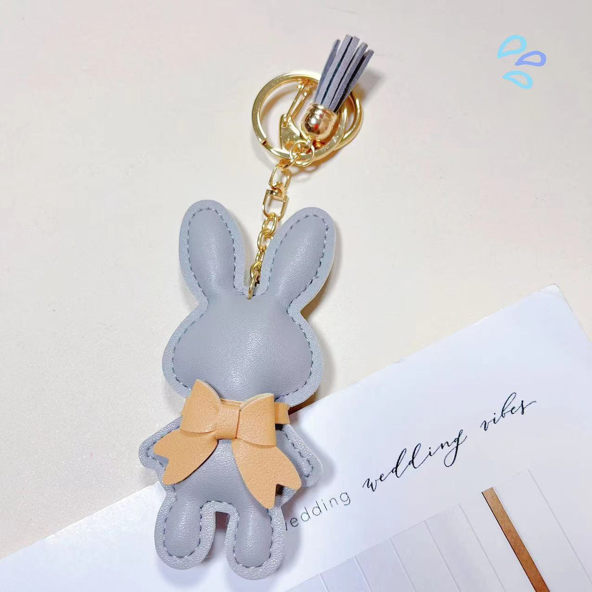 Stitched Leather Bunny Bag Charm - Gray