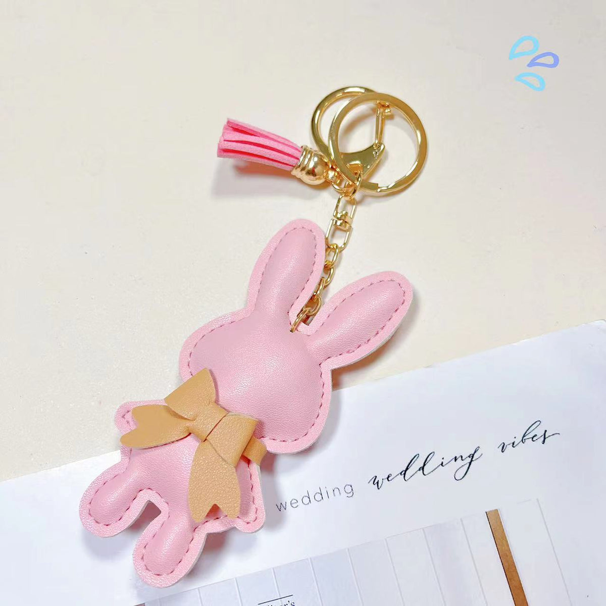 Stitched Leather Bunny Bag Charm - Pink