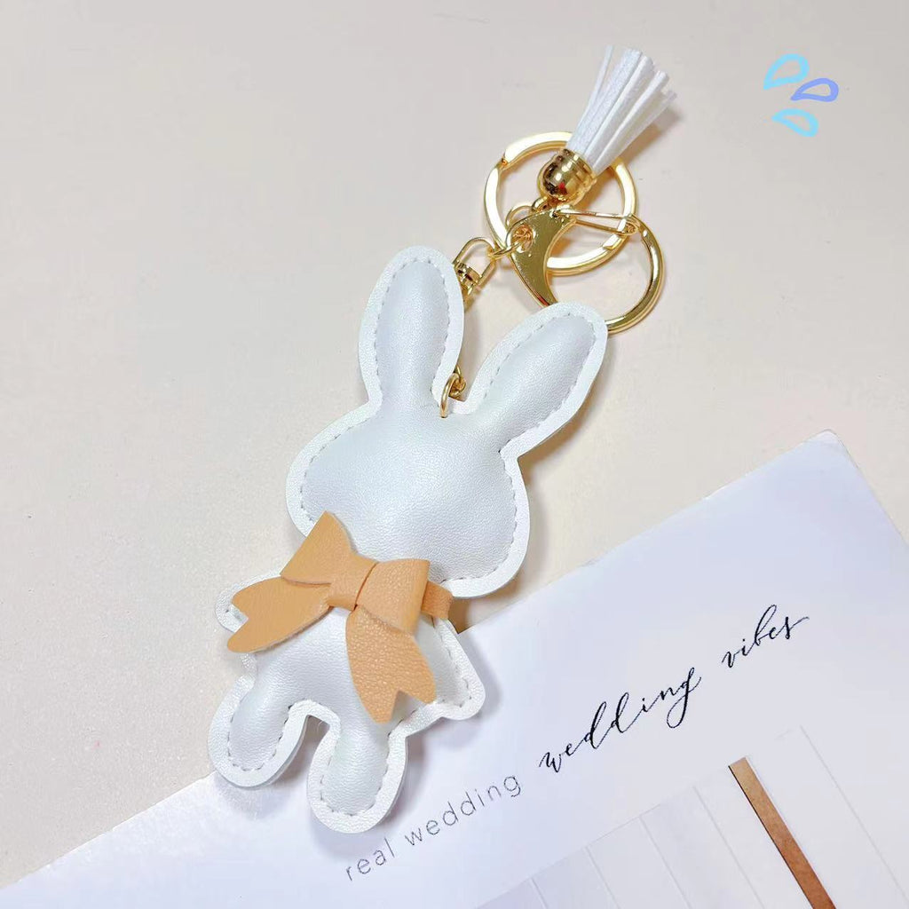 Stitched Leather Bunny Bag Charm - White