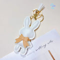 Stitched Leather Bunny Bag Charm - White