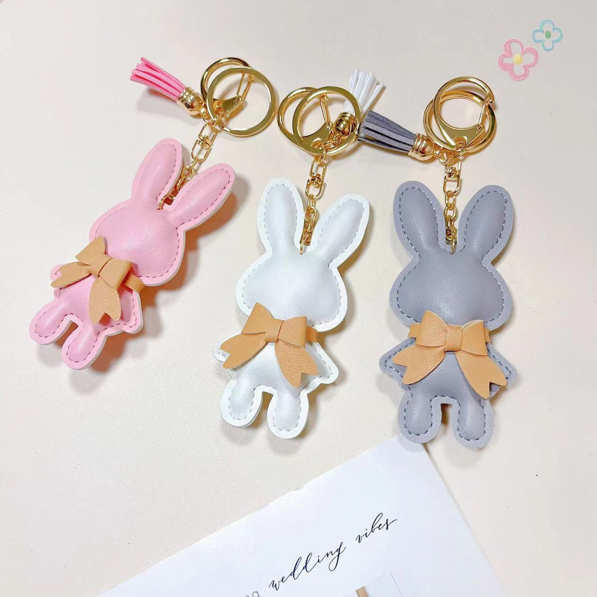 Stitched Leather Bunny Bag Charm