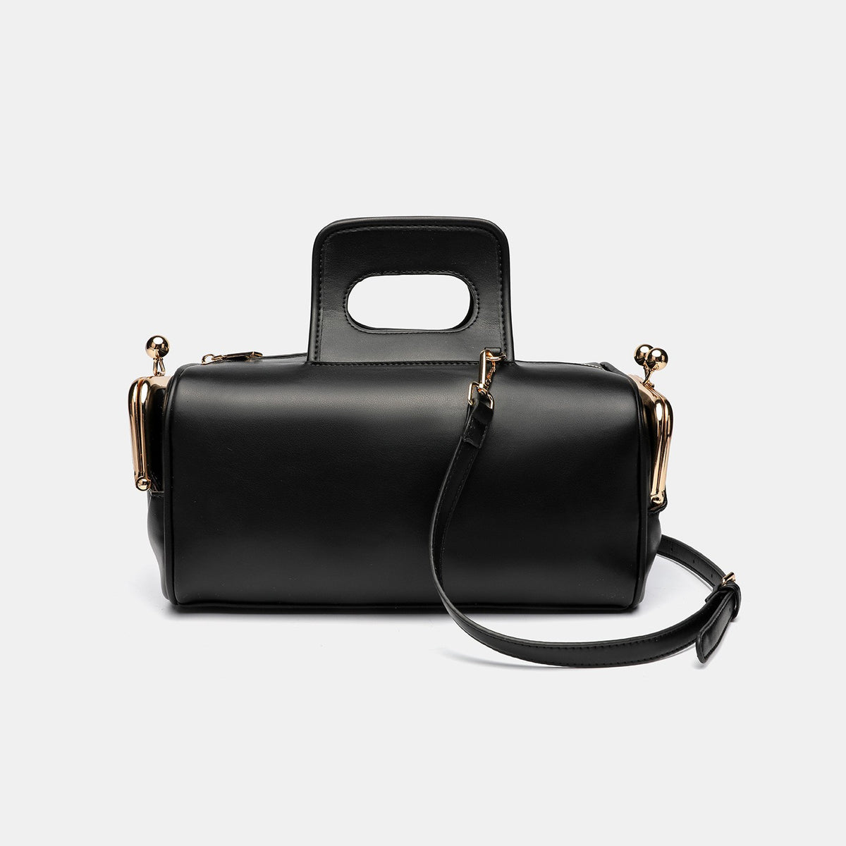 Kiss Lock Barrel Bag with Cutout Handle - Black
