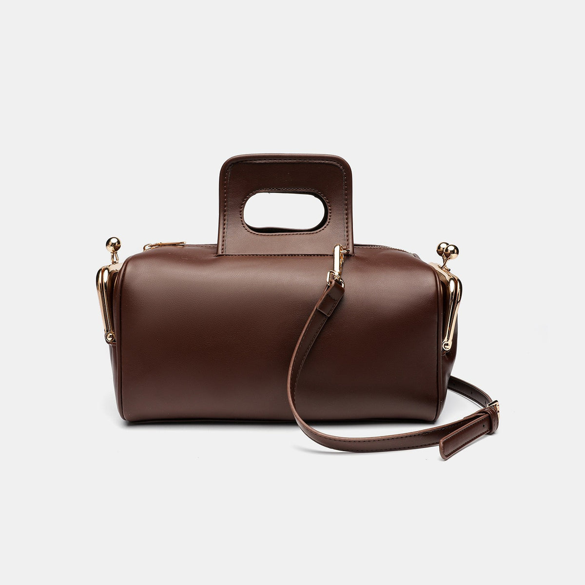 Kiss Lock Barrel Bag with Cutout Handle - Chocolate