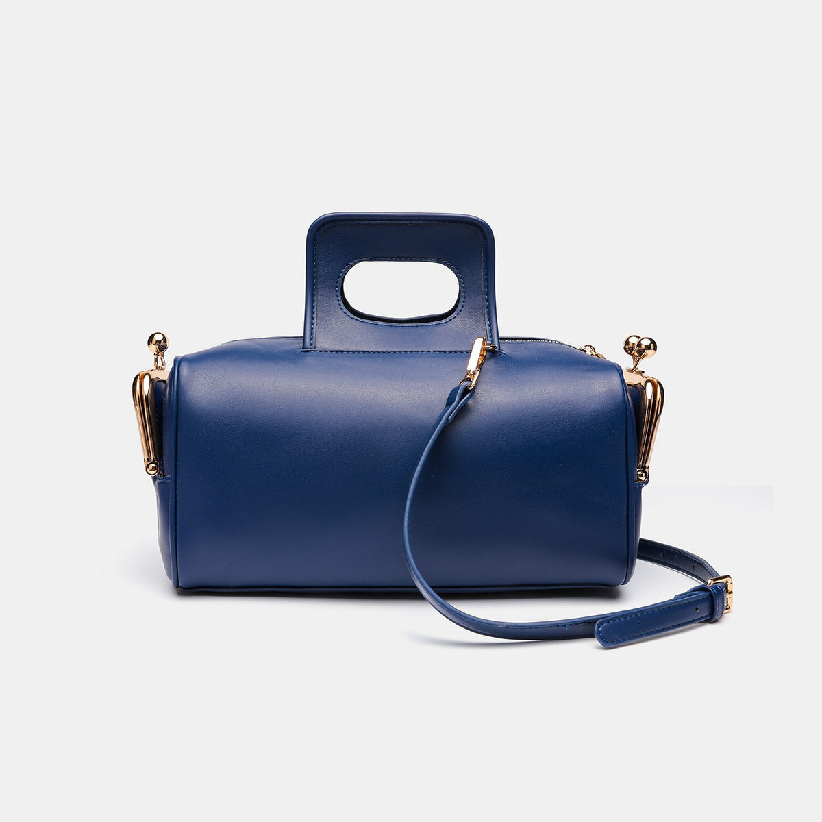 Kiss Lock Barrel Bag with Cutout Handle - Navy