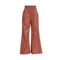 Faux Leather Smocked High Waist Wide Leg Pants - Brown
