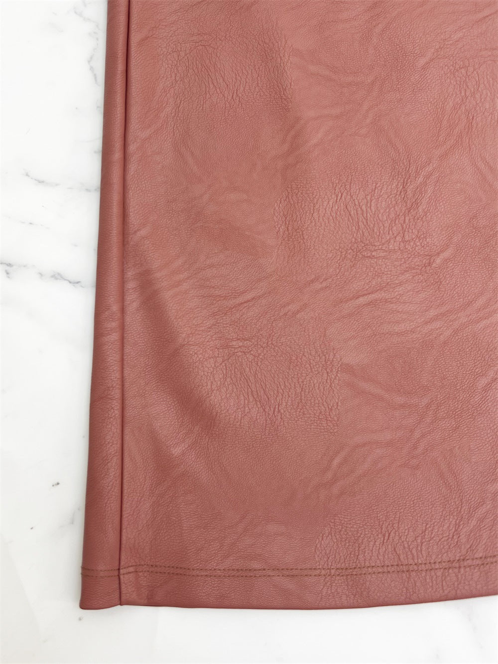 Faux Leather Smocked High Waist Wide Leg Pants - Brown - 1