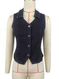 Fitted Denim Vest With Button Front - Black