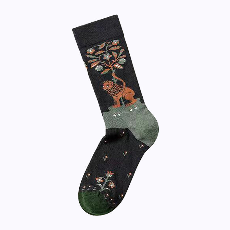 Painterly Botanical Print Crew Socks - Animal