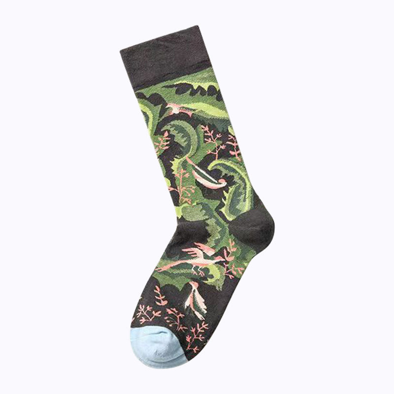 Painterly Botanical Print Crew Socks - Bird