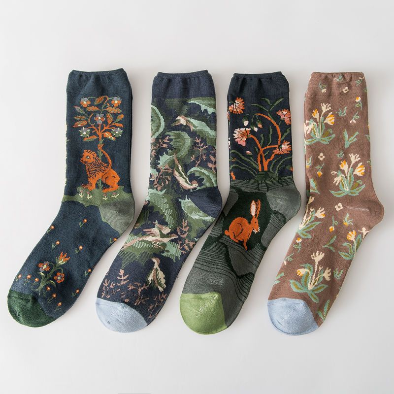 Painterly Botanical Print Crew Socks - Bouquet