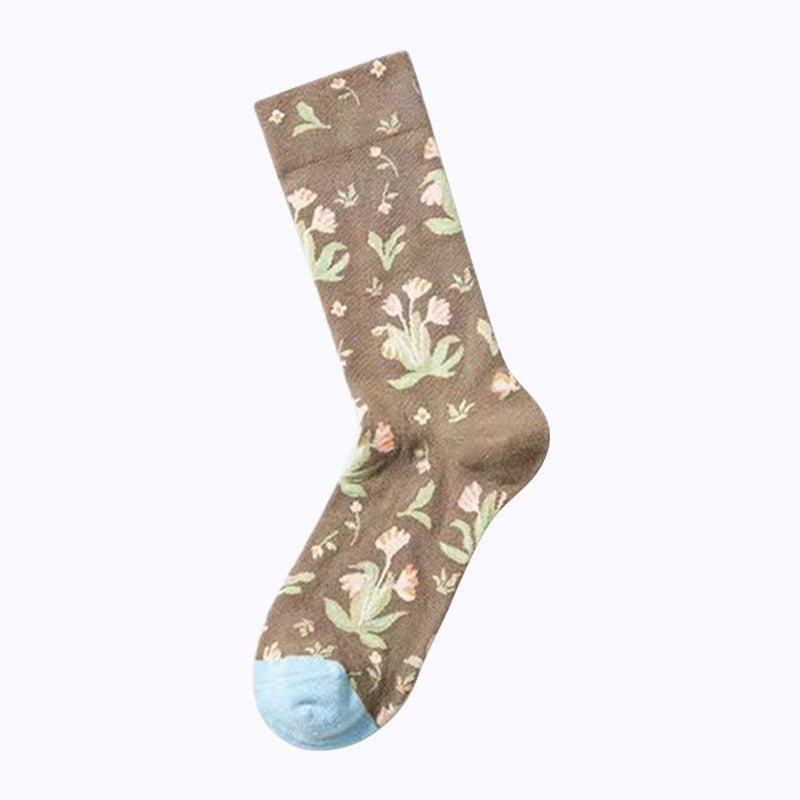 Painterly Botanical Print Crew Socks - Bouquet - 1
