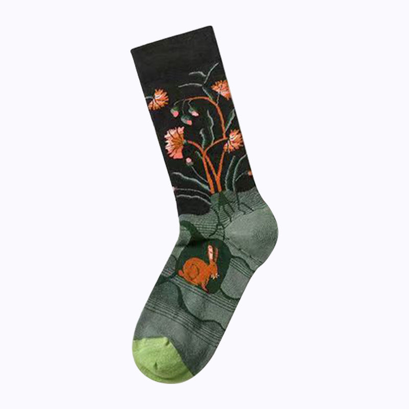 Painterly Botanical Print Crew Socks - Rabbit