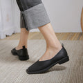 Square Toe V-Cut Faux Leather Flats - Black