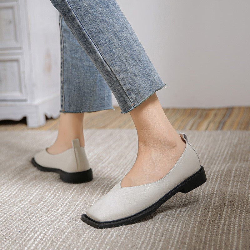 Square Toe V-Cut Faux Leather Flats