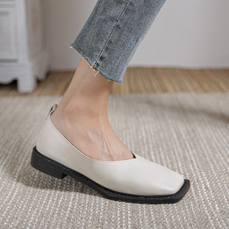 Square Toe V-Cut Faux Leather Flats