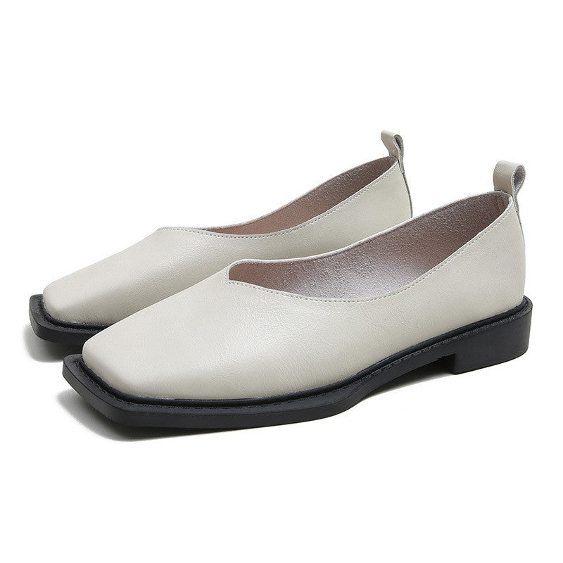 Square Toe V-Cut Faux Leather Flats