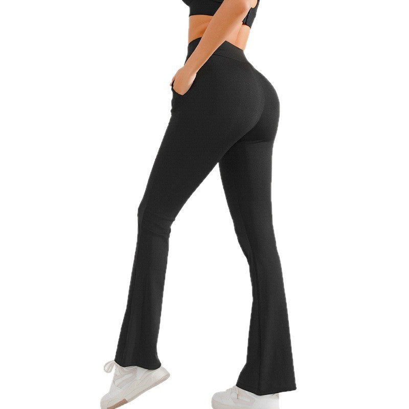 Black High Waist Flare Yoga Pants With Pockets