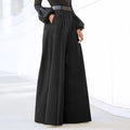 High Waisted Pleated Wide Leg Palazzo Pants - Black