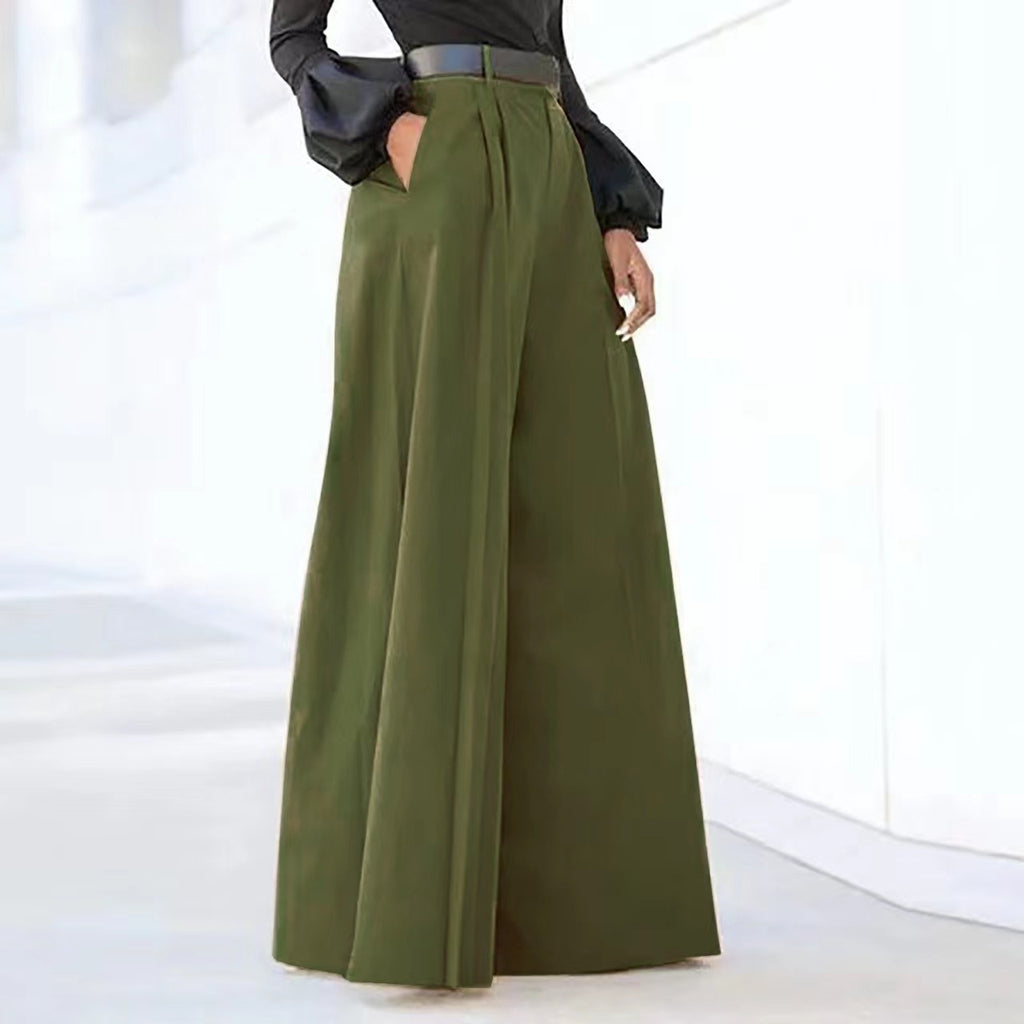 High Waisted Pleated Wide Leg Palazzo Pants - Green