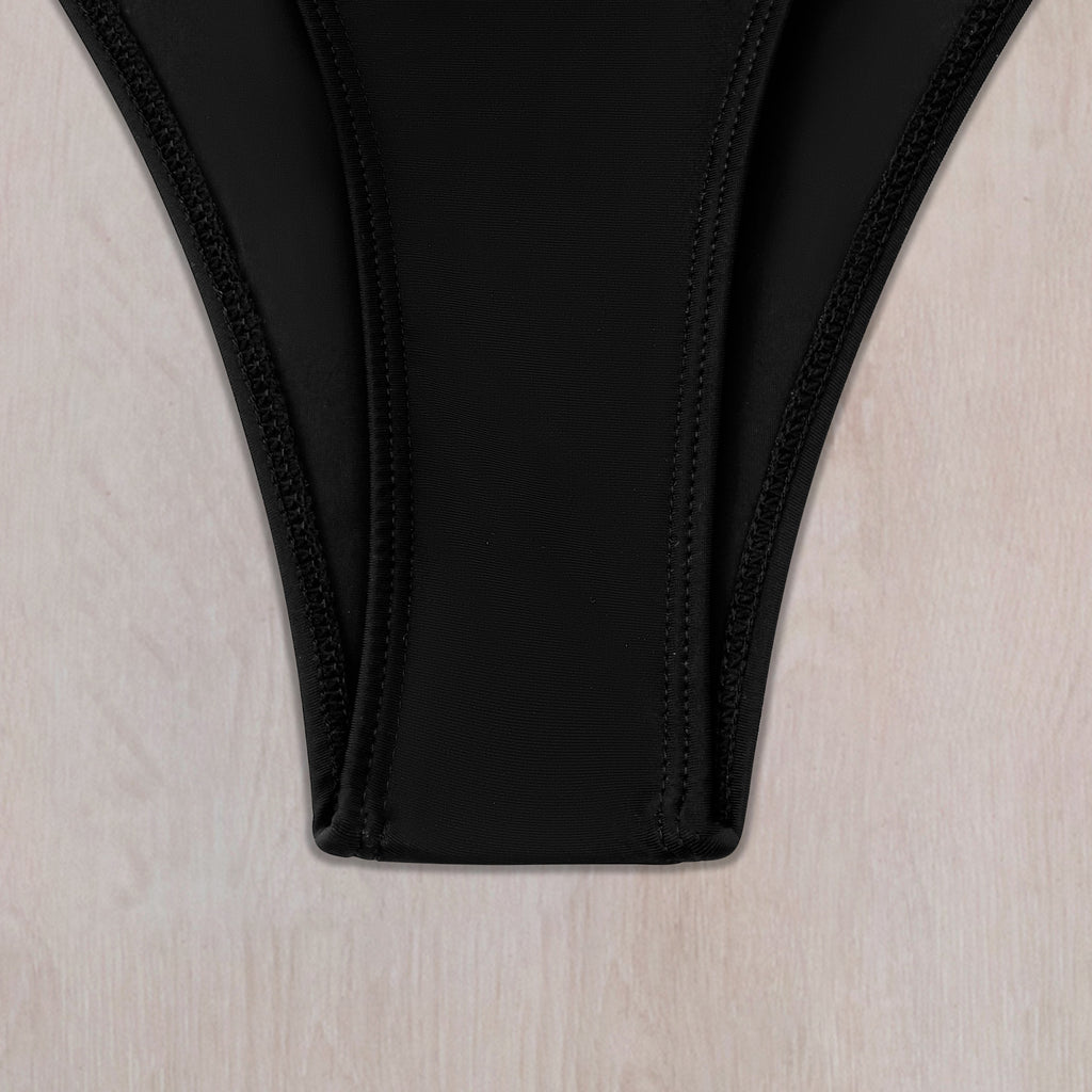 Contrast Trim Underwire One Piece Swimsuit - Black - 4