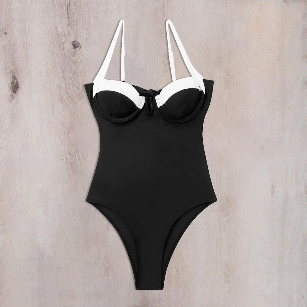 Contrast Trim Underwire One Piece Swimsuit - Black - 6