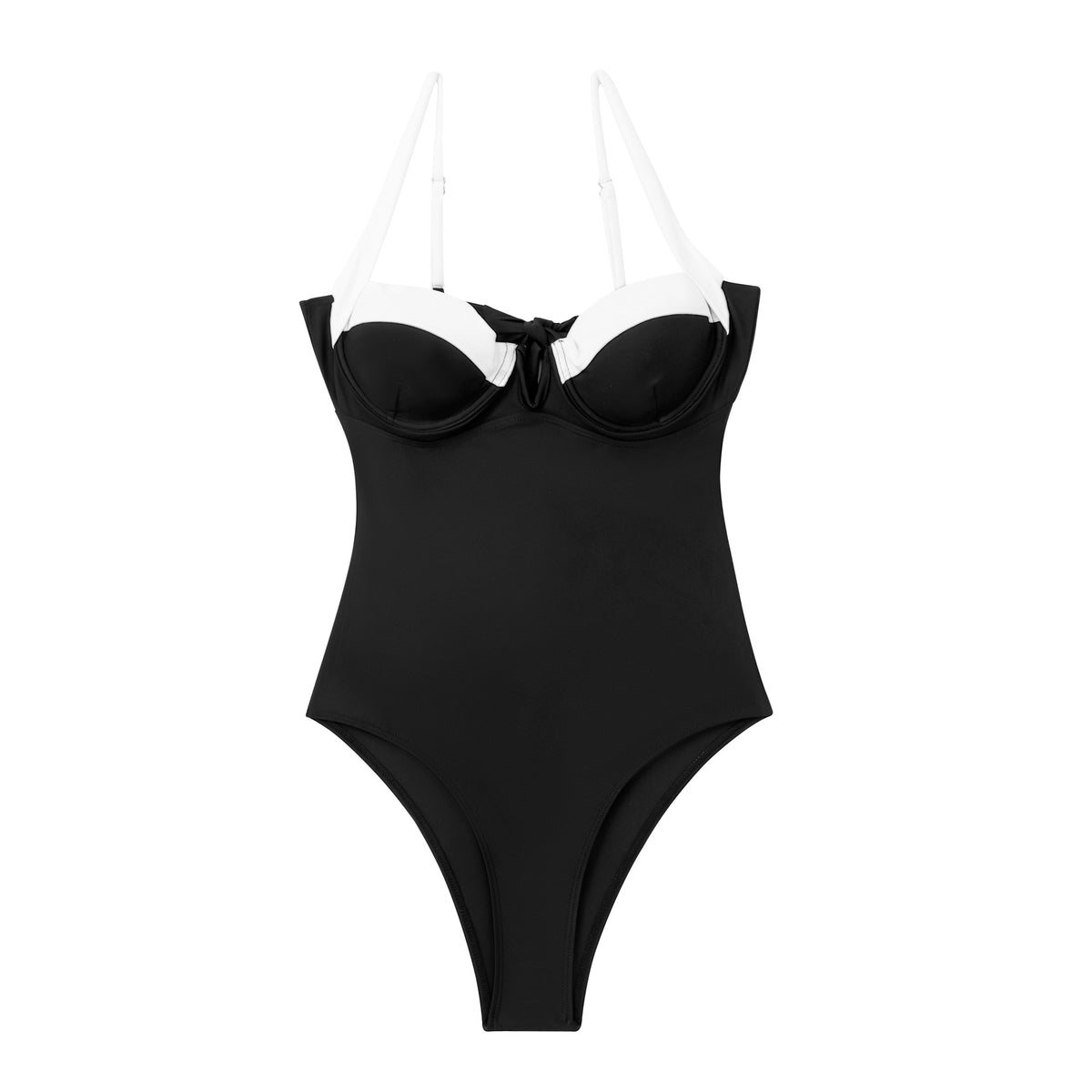 Contrast Trim Underwire One Piece Swimsuit - Black - 8