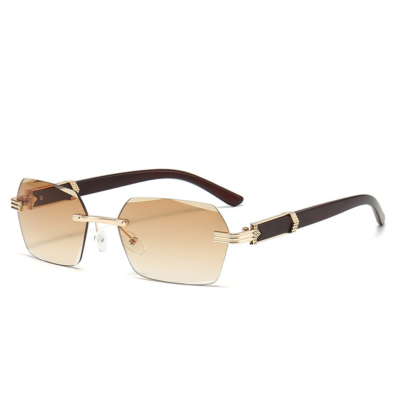 Rimless Hexagon Gradient Lens Sunglasses - 03Tea