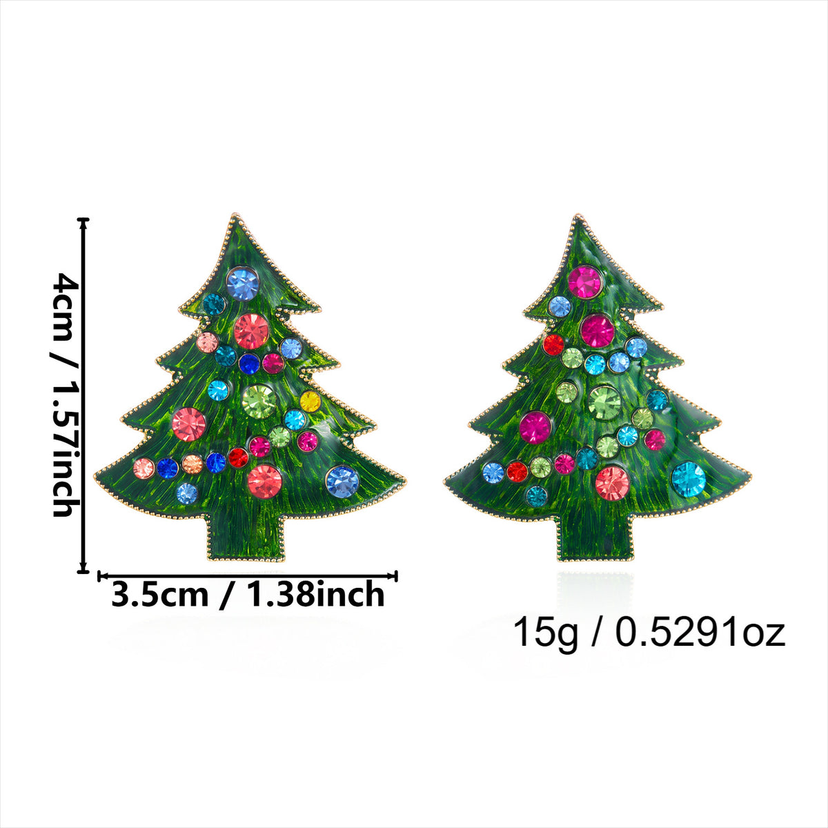 Christmas Tree Dangle Earrings in Enamel and Crystal - NO-1