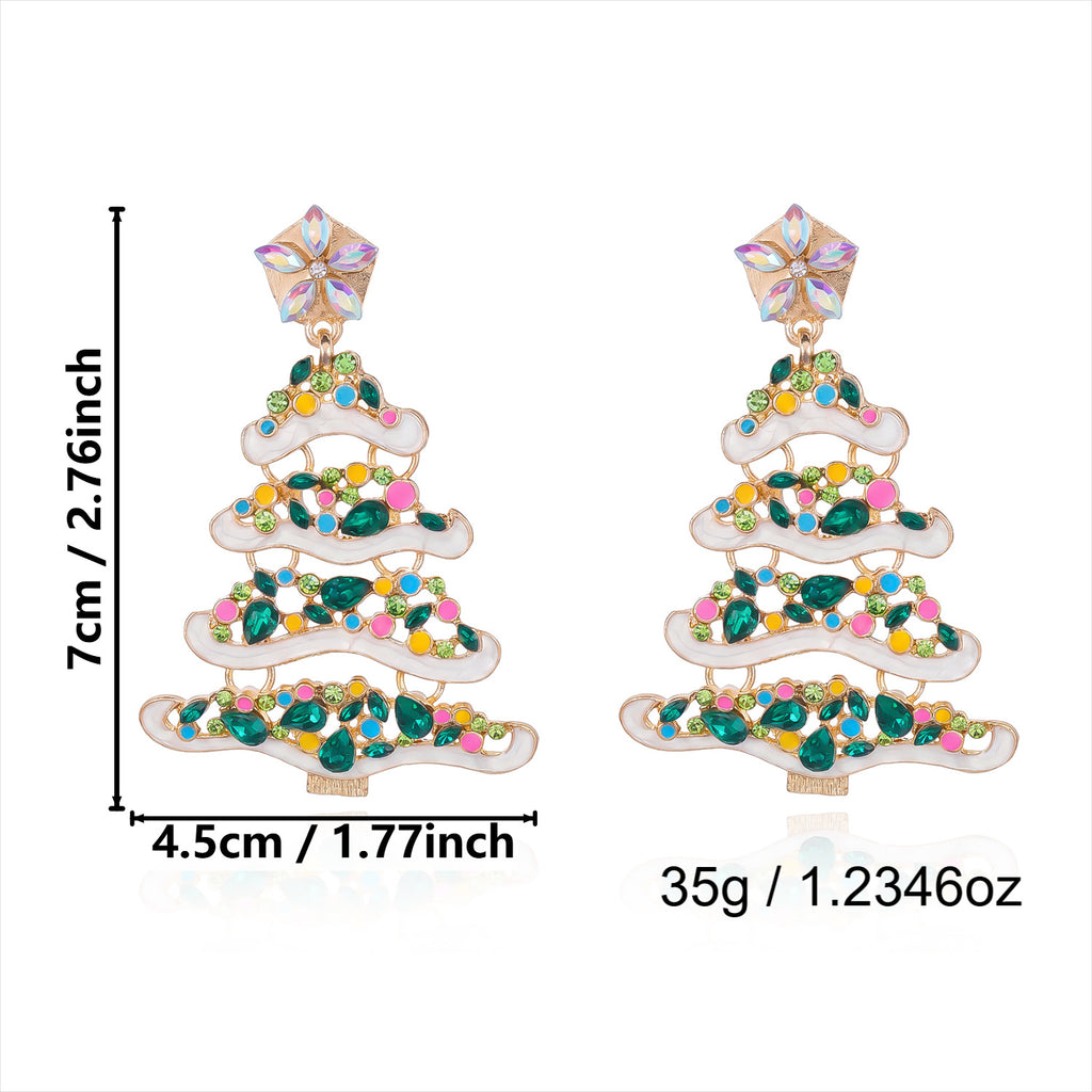 Christmas Tree Dangle Earrings in Enamel and Crystal - NO-10