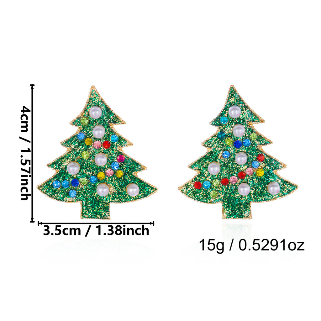 Christmas Tree Dangle Earrings in Enamel and Crystal - NO-2