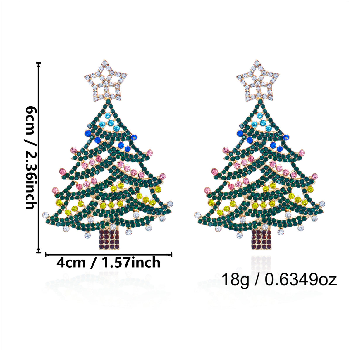 Christmas Tree Dangle Earrings in Enamel and Crystal - NO-4