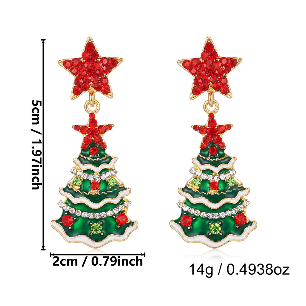 Christmas Tree Dangle Earrings in Enamel and Crystal - NO-5