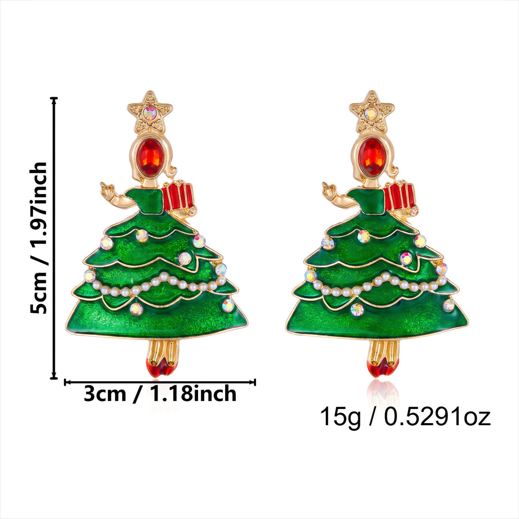 Christmas Tree Dangle Earrings in Enamel and Crystal - NO-6