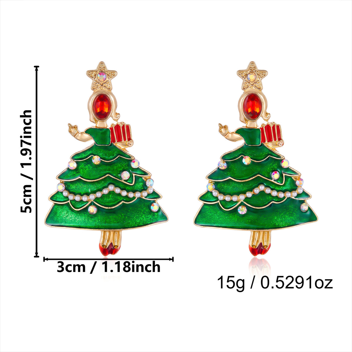 Christmas Tree Dangle Earrings in Enamel and Crystal - NO-6