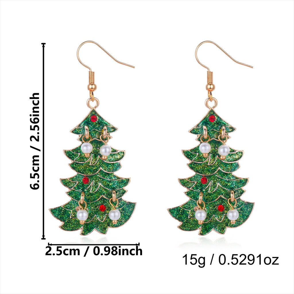 Christmas Tree Dangle Earrings in Enamel and Crystal - NO-7
