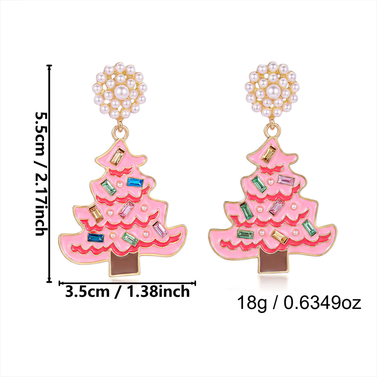 Christmas Tree Dangle Earrings in Enamel and Crystal - NO-8