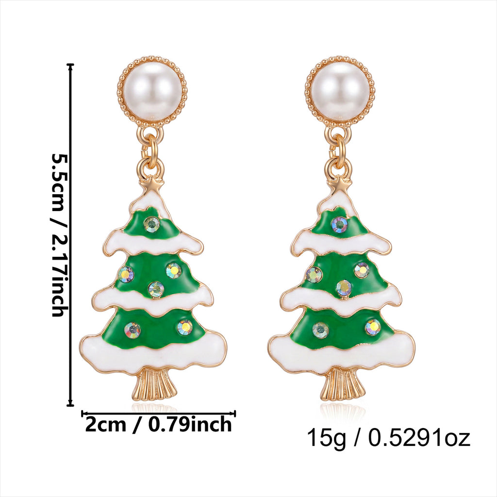 Christmas Tree Dangle Earrings in Enamel and Crystal - NO-9 - 1
