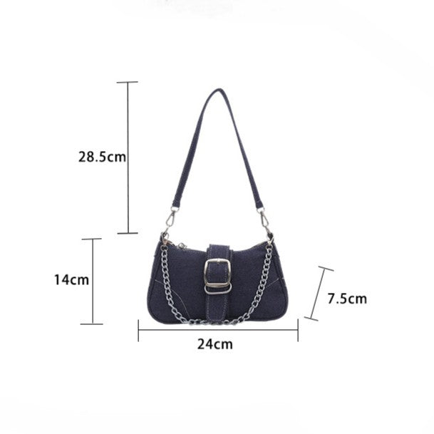 Denim Buckle Shoulder Bag With Chain Handle - view 1