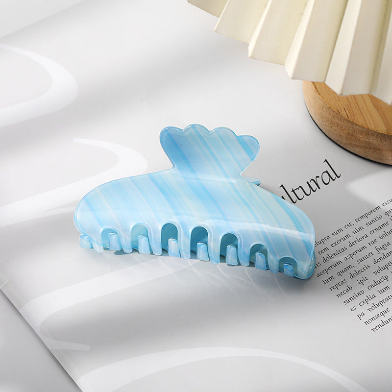Marbled Gradient Scalloped Claw Hair Clip - blue