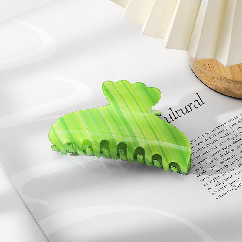 Marbled Gradient Scalloped Claw Hair Clip - green