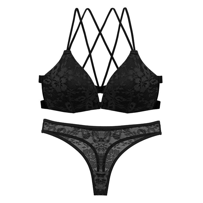 Lace Front Clasp Cross Back Bra And Thong Set